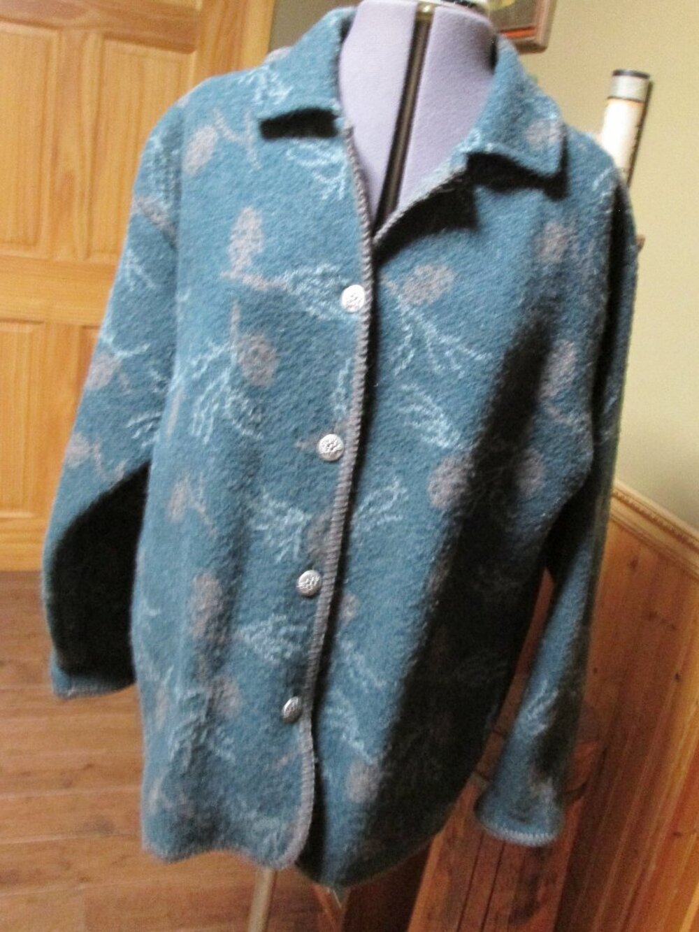 vtg 100 wool collared pocket cardigan jacket earthy lg